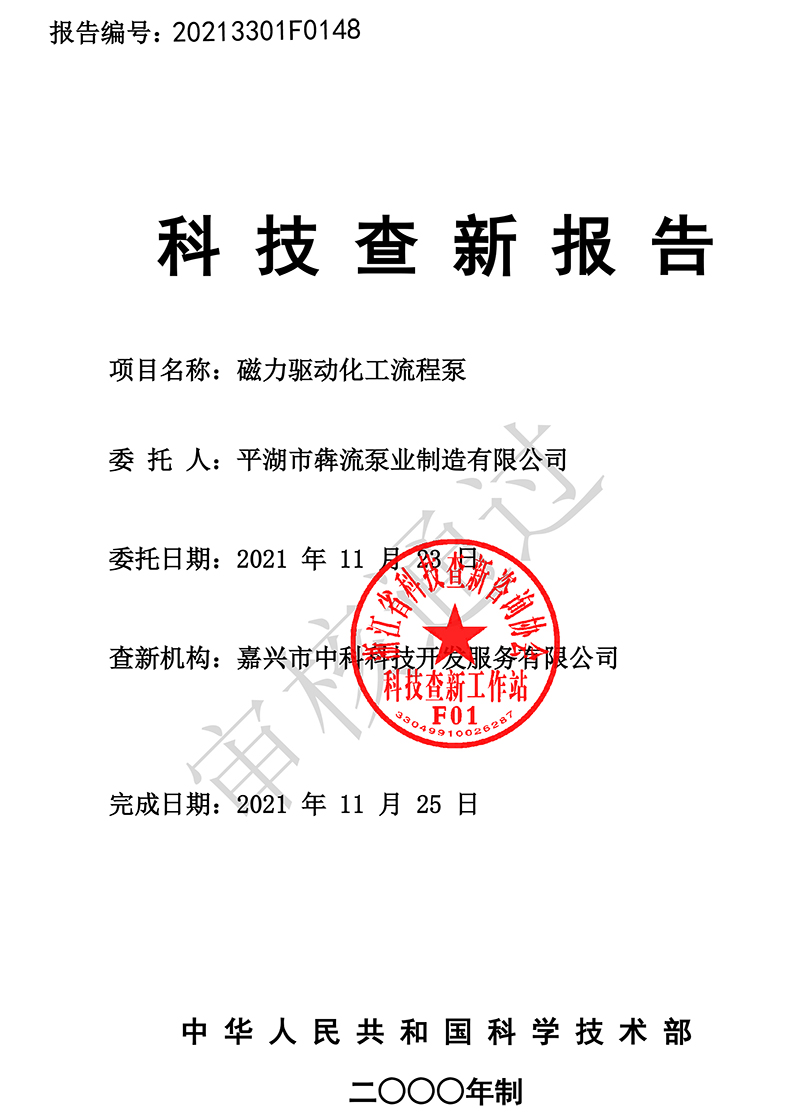 BMA磁力驅(qū)動化工流程泵查新報告-1